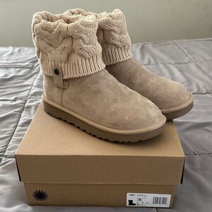 UGG Beige Suede Boots with Knit Cuff